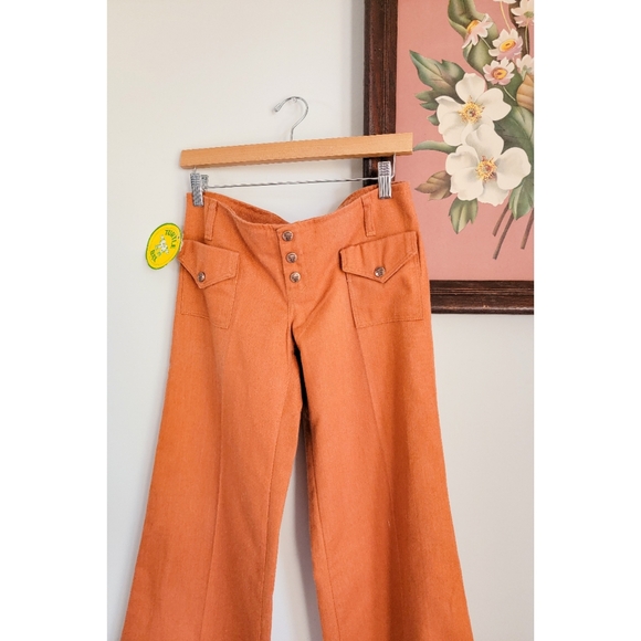 70s Turtlebax Deadstock Orange 1970s Vintage Low Rise Wide Leg Bell Bottom Pants - Picture 13 of 15